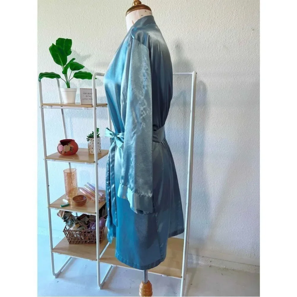 Ice Blue Grey Morgan Taylor Satin Robe Sz Medium